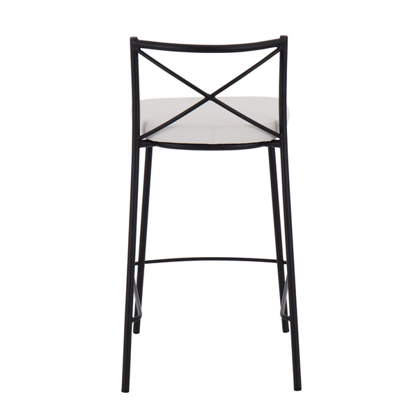 English Elm Modern Charlotte 25" Counter Stool Set of 2 — White Faux Leather, Black Metal Frame, X-Back Accent, 250lb B202P221785