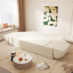 English Elm 3-in-1 Convertible Sofa Bed Sparkling Chenille 79.5" Deep Seat 3-Seater with Chaise & Pillows Beige W3219P369307