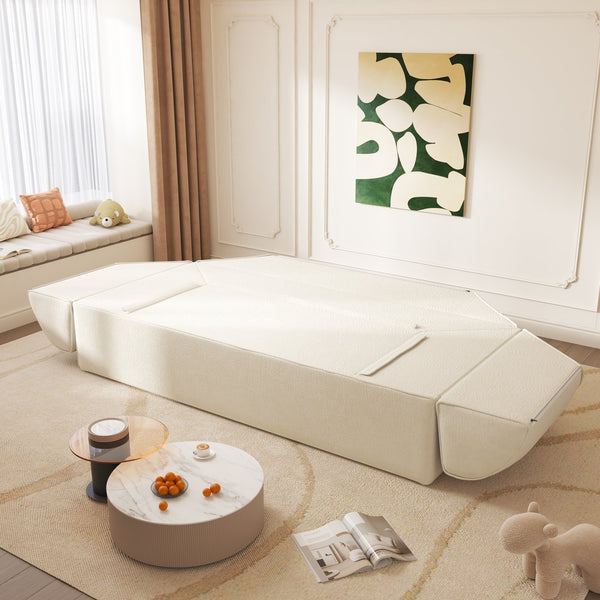 English Elm 3-in-1 Convertible Sofa Bed Sparkling Chenille 79.5" Deep Seat 3-Seater with Chaise & Pillows Beige W3219P369307