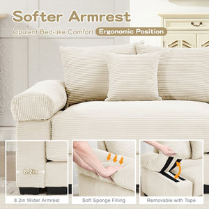 English Elm 170" Oversized Corduroy Cloud Sectional with Ottoman Deep Cushions for Living Rooms W714S01291