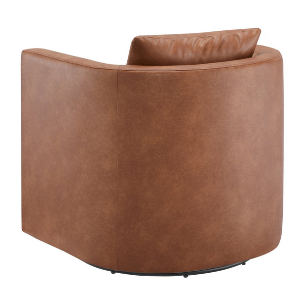 English Elm Sutton Ultra-Soft Faux Leather Swivel Barrel Chair in Brown — Stain-Resistant, Reversible Cushions, 360° Comfort B050P322591