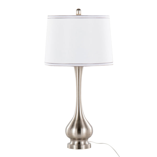 English Elm Cairo Brushed Nickel Table Lamp Set of 2 — 28.75" Contemporary Bulbous Base, White Linen Drum Shade, 3-Way Switch B202P224102