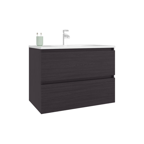 English Elm Bathroom Vanity with Sink Engineered Wood, Single Drawer Storage, Compact Modern Minimalist Design Black 36.22 L x 22.83 W x 13.39 H B097P350334