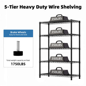English Elm 1750 Lbs Carbon Steel Five Tier Wire Shelving Unit Heavy Duty Garage Storage Rack Black W5386P480703