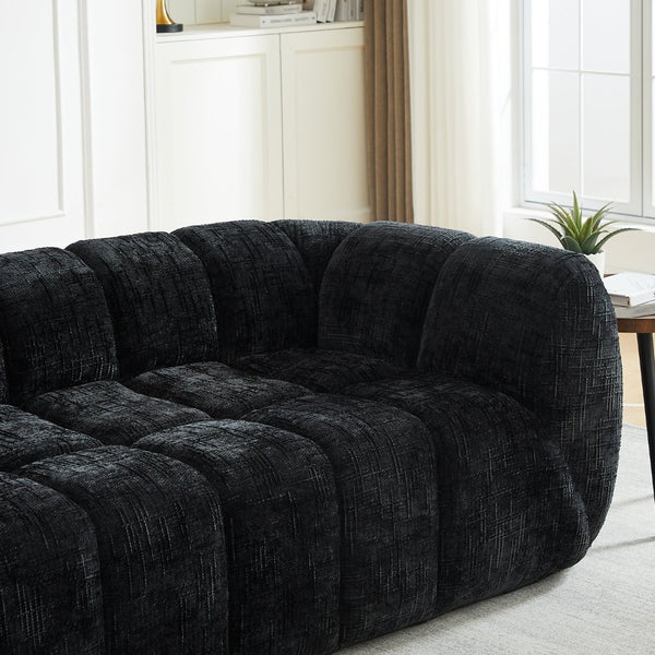 English Elm Chenille Cloud Sofa with Quilted Seat and Piano Backrest for Modern Living Spaces Black W834P442224