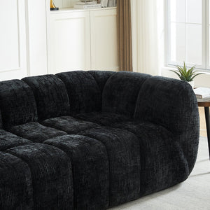 English Elm Chenille Cloud Sofa with Quilted Seat and Piano Key Backrest for Modern Living Rooms Black W834S00637
