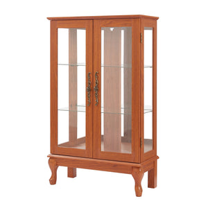 English Elm 2 Doors Curio Cabinet with Mirrored Back, Tempered Glass, Adjustable Shelves, Lighted Display, Dark Oak Finish (98) W2275P300143