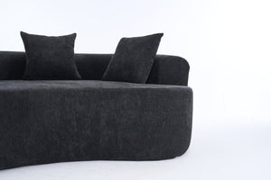 English Elm Crescent-shaped Curved Chenille Loveseat Low Profile Deep Seat Modern Living Room Sofa Black W5188P450347