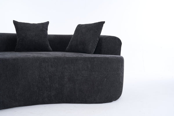 English Elm Crescent-shaped Curved Chenille Loveseat Low Profile Deep Seat Modern Living Room Sofa Black W5188P450347
