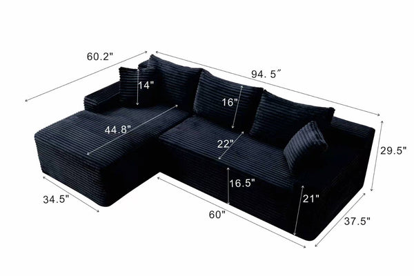English Elm 94.5" Jumbo Corduroy Cloud Sectional Deep Seat L-shape Couch for Living Rooms W5515P479893