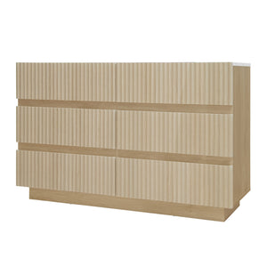 English Elm Fluted 6 Drawers Dresser with LED Lighting, Anti-Tip Safety, Smooth Slides & USB-Controlled Glow W688P194155