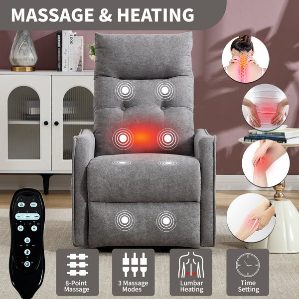 English Elm Beige Chenille Power Lift Recliner with Massage Heat and Usb for Senior Comfort Light Gray W1803P369078