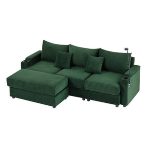 English Elm 95.3" Modern 3-Seater Sofa Sectional Couch With Storage, Usb Ports, Cup Holders & Movable Ottoman N719S001612F