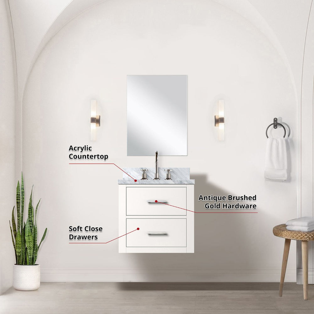 English Elm White Compact Bathroom Vanity Set With Acrylic Top, Mirror & Chrome Faucet – Ideal For Small Spaces B2731S01967-GIGA