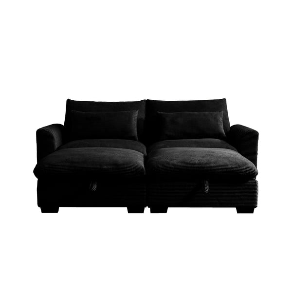 English Elm Corduroy Two-Seater Sectional Sofa With Storage Footrests - Cozy, Modular, And Versatile Comfort! W714S00847