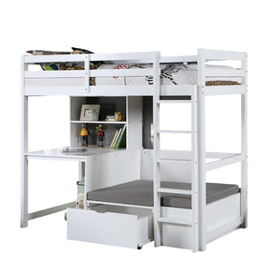 English Elm Modern Twin-Over-Full Bunk Bed with Angled Ladder, Solid Hardwood Frame and Patented Lock Joint White 73 L x 45 W x 5 H B2741S00326