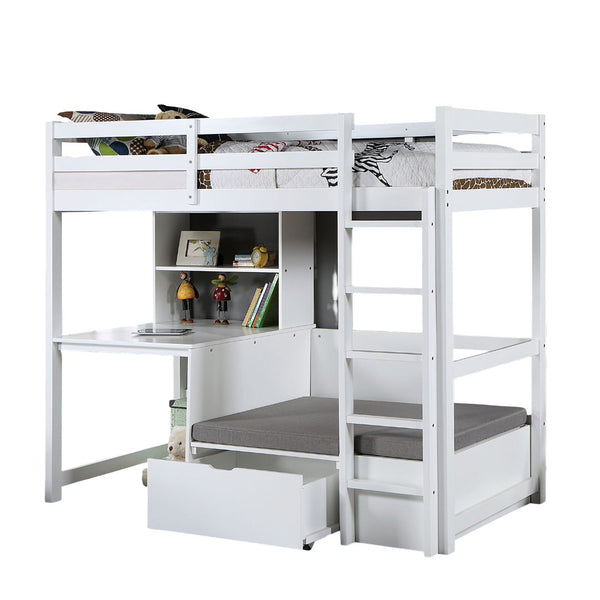 English Elm Modern Twin-Over-Full Bunk Bed with Angled Ladder, Solid Hardwood Frame and Patented Lock Joint White 73 L x 45 W x 5 H B2741S00326