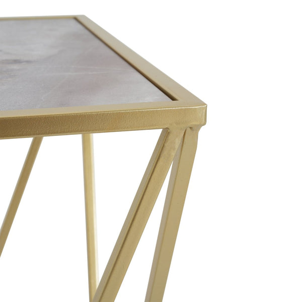 English Elm Creative Tempered Glass Top Side Table Gold Iron Frame Modern Glam Accent Piece N770P234478G