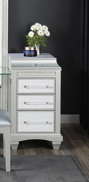 English Elm Glam Elegant Vanity Set with LED Mirror, Plush Stool, Ample Storage, Felt-Lined Drawers, Chic Finish Gray 24 L x 40 W x 36 H B2741S00671