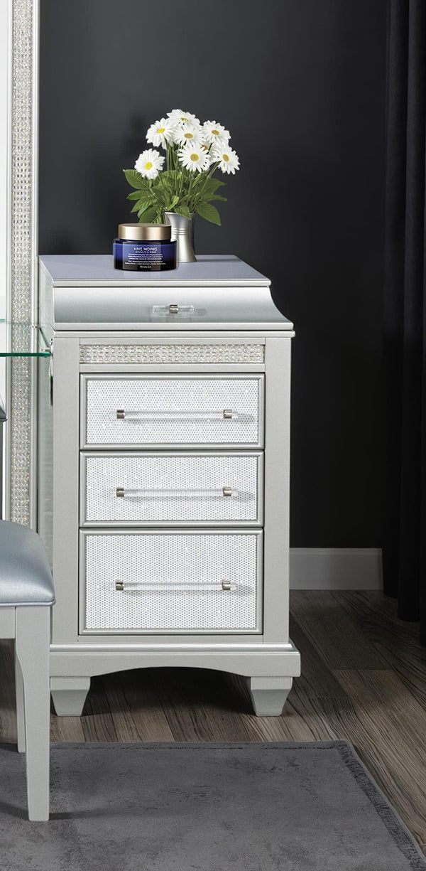 English Elm Glam Elegant Vanity Set with LED Mirror, Plush Stool, Ample Storage, Felt-Lined Drawers, Chic Finish Gray 24 L x 40 W x 36 H B2741S00671