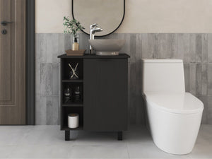English Elm Stites Modern Black Vanity Sink with Integrated Basin, Engineered Wood Storage Cabinet, No Faucet Included B092P329253