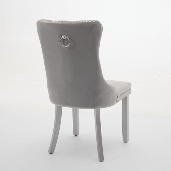 English Elm A&a Furniture Nikki Velvet Wingback Dining Chair Set with Nailhead Trim Solid Wood W1143P179490