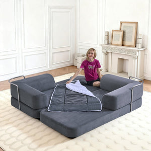 English Elm Floor Sofa Bed Modular Corduroy Convertible Lounge with Steel Frame for Living Room Antique Gray W3565P397201