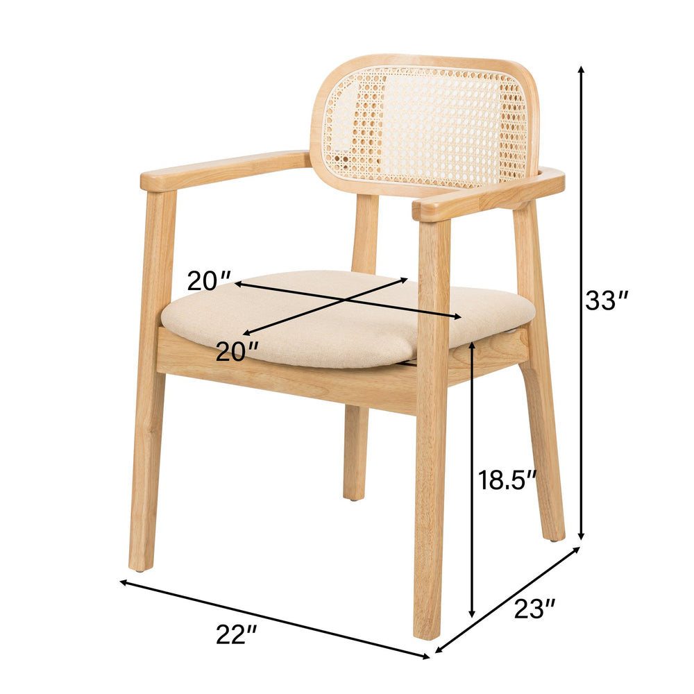 English Elm Christopher Knight Home® - Orrin Rattan & Wood Dining Chair with Armrests Set of 2 — Modern Comfortable Fabric Seats, 300 lb Beige+Natural 43 L x 25.75 W x 13.25 H N776P340269K