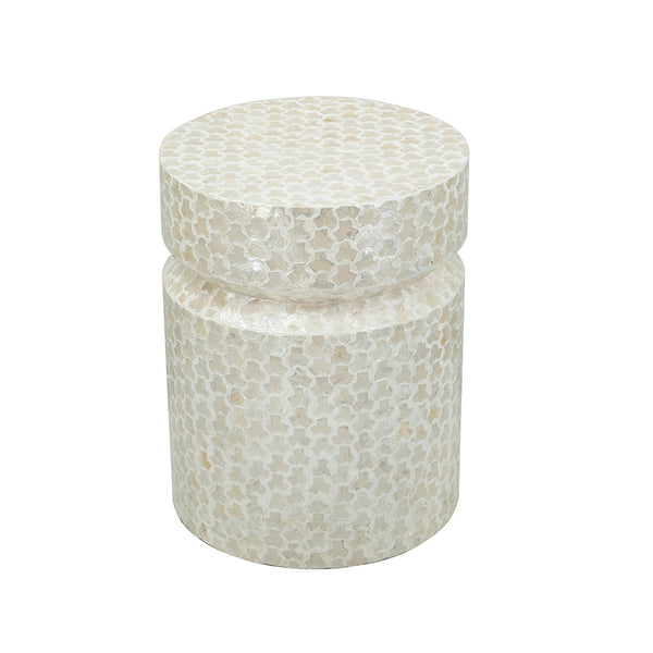 English Elm 14x14x18" Capiz Stool with Ogee Pattern and Brass Base — Modern Geometric Accent Seat for Living Spaces White W2078P326514