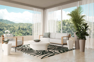 Sunpan PALMA Hand-Woven Rug in Green and Beige - 8' x 10' - Durable, Tropical Design for Indoor & Outdoor Use 108289
