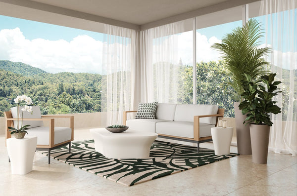 Sunpan PALMA Hand-Woven Rug in Green and Beige - 8' x 10' - Durable, Tropical Design for Indoor & Outdoor Use 108289