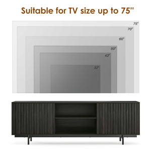English Elm Modern Low Profile Media Console with Open Shelving and Concealed Cabinet Storage Black T3623P434816