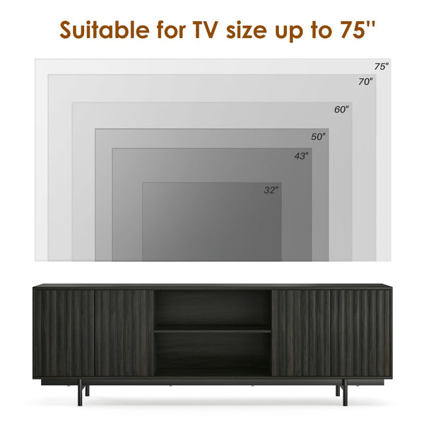 English Elm Modern Low Profile Media Console with Open Shelving and Concealed Cabinet Storage Black T3623P434816