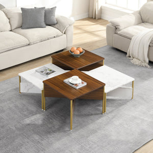 English Elm Christopher Knight Home® - Modern Nesting Coffee Tables Set of 4 – Mid Century Square MDF Tables with Metal Legs, Versatile Layouts and Durable Marble-Effect Finish White+Walnut N770P309785W
