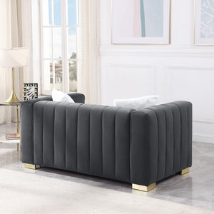 English Elm A Modern Channel Sofa Loveseat - Elegant Grey Velvet Chesterfield Design For Stylish Spaces W1099S00125