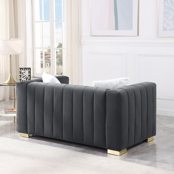 English Elm A Modern Channel Sofa Loveseat - Elegant Grey Velvet Chesterfield Design For Stylish Spaces W1099S00125