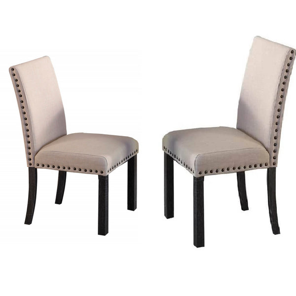 English Elm Upholstered Farmhouse Counter Chair Set of 2 with Linen Blend Fabric, Nailhead Trim and Wood Legs Natural 41 L x 14 W x 20 H B011P361873