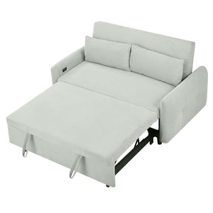 English Elm 57.48" Pull-out Sofa Bed Loveseat with USB Ports, Corduroy Upholstery, Pocket Spring Comfort, Compact Convertible Sleeper Pale Green N719P185194E