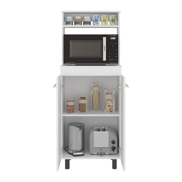 English Elm Enderlin Kitchen Microwave Stand with Open Shelves Cabinet White Melamine Finish B097P474297