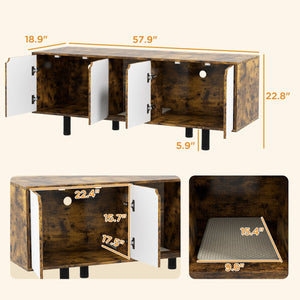 English Elm PawHut Multifunctional Hidden Litter Box TV Stand for Two Cats with Double Doors, Sand Pad, Vents Rustic Brown W2225P217295
