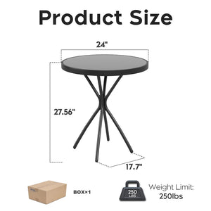 English Elm 3-piece Outdoor Bistro Set Foldable Slatted Chairs Tempered Glass Table Weather Resistant Black W3979S00010