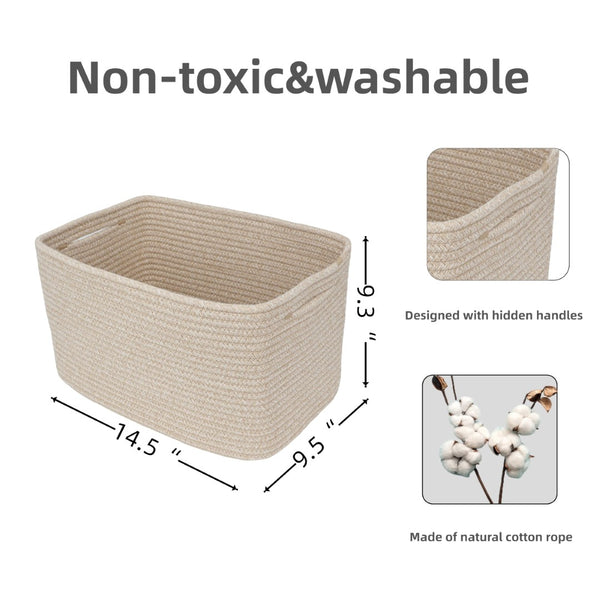 English Elm Rope Cotton Woven Storage Baskets Set of Three with Handles for Home Organization W2181P404832