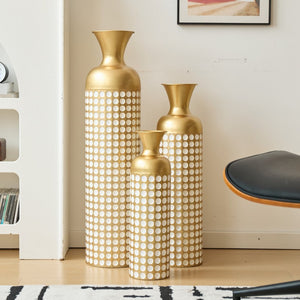 English Elm Metal Floor Vase Set of Three Golden Sculptural Cylinders for Modern Living Spaces W2796P386880