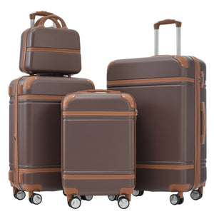 English Elm Hardshell Abs Spinner Luggage Set Four Piece Expandable Tsa Lock Travel Suitcases Brown N732P170218O