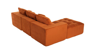 English Elm 101" Modular Cloud Sectional Corduroy Upholstered Sofa Reversible Chaise Living Room Orange W1170S00054