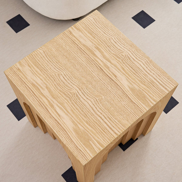 English Elm 15.74'' Modern Square Side Table Compact Accent Nightstand MDF Imitation Wood Durable Stylish Decor Natural W876P245157