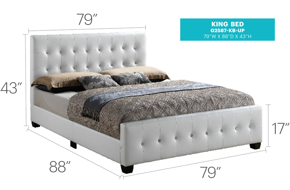 English Elm Diamond King Bed with PU Upholstery — Transitional Elegant Design, Sturdy Frame, Bright Finish, Easy Assembly White 40.6 L x 80.5 W x 4.73 H B078118357