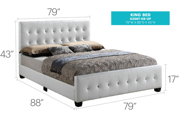 English Elm Diamond King Bed with PU Upholstery — Transitional Elegant Design, Sturdy Frame, Bright Finish, Easy Assembly White 40.6 L x 80.5 W x 4.73 H B078118357
