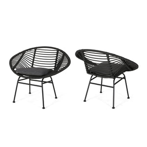 English Elm Christopher Knight Home® - SAN ANTONIO CHAIR Grey Woven Polyethylene Rattan Set of 2 with Water-Resistant Cushions & Steel Frame Modern Design 65039.00GRY
