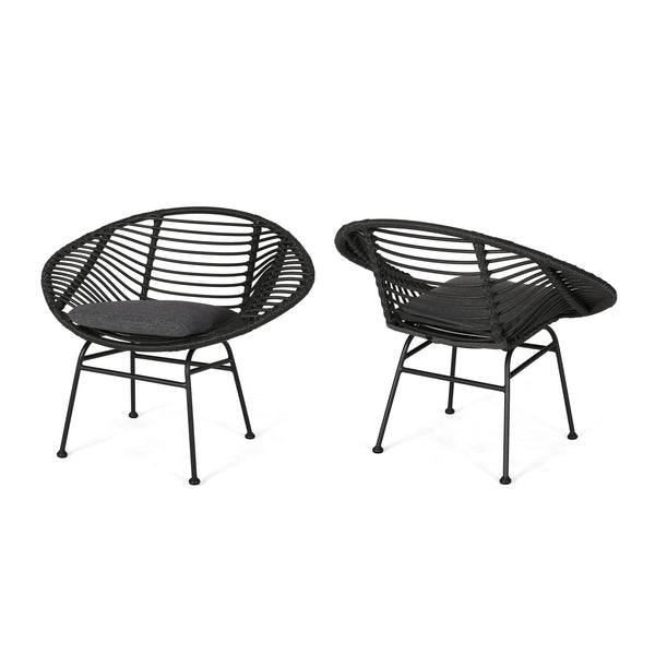 English Elm Christopher Knight Home® - SAN ANTONIO CHAIR Grey Woven Polyethylene Rattan Set of 2 with Water-Resistant Cushions & Steel Frame Modern Design 65039.00GRY
